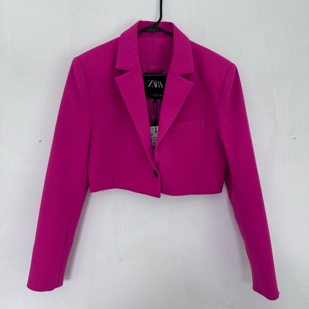 Zara Hot Pink Cropped Blazer Skort Shorts Set size Medium NWT NEW - Picture 2 of 13